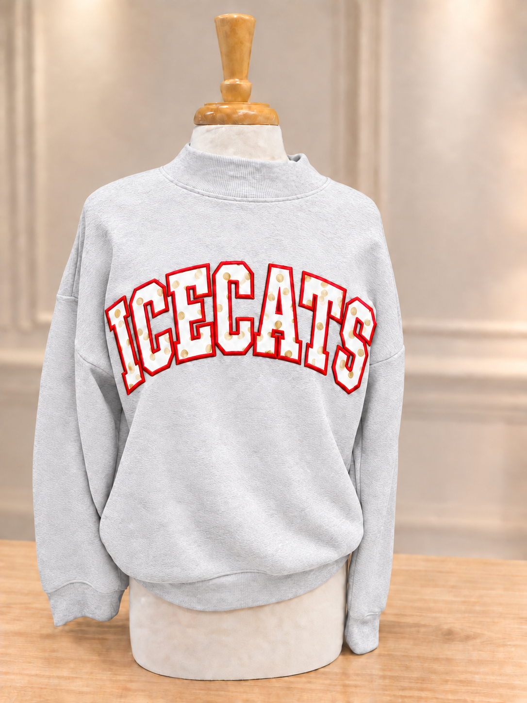 Icecats applique mock neck sweatshirt