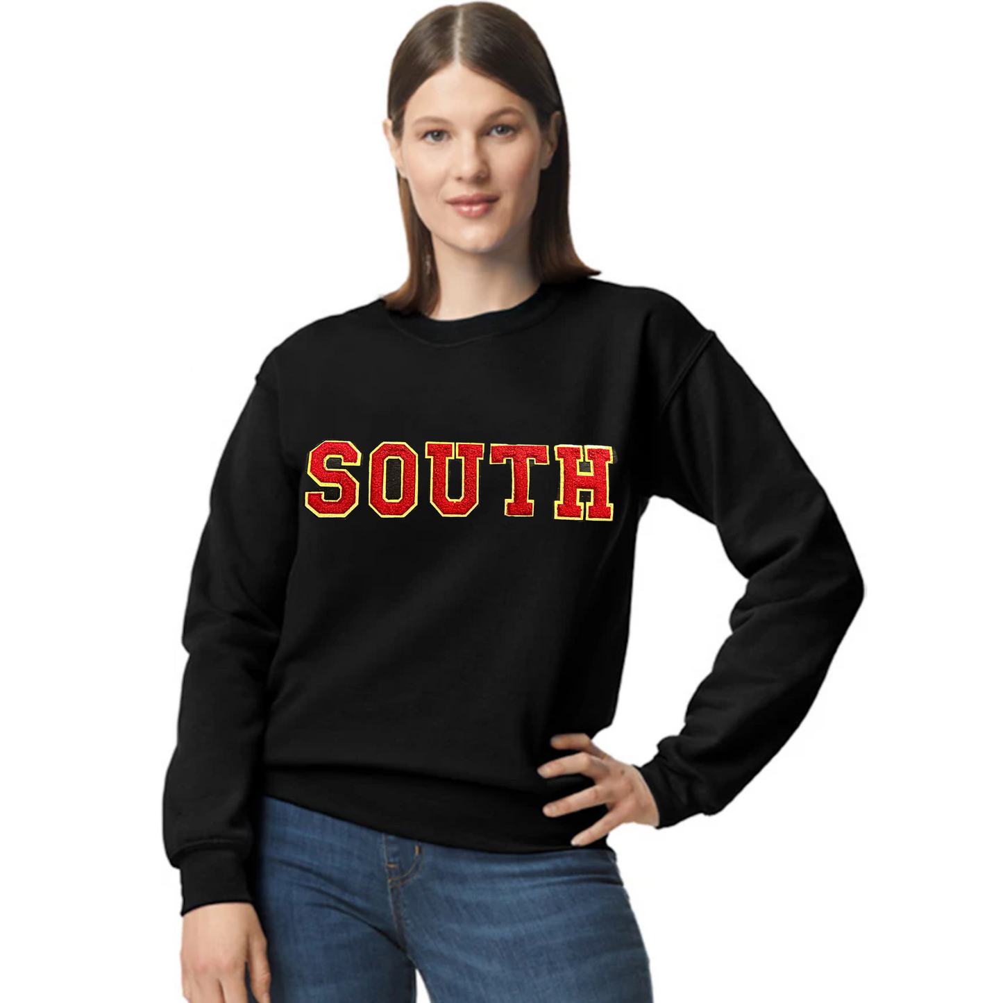 SOUTH chenille patch letter sweatshirt