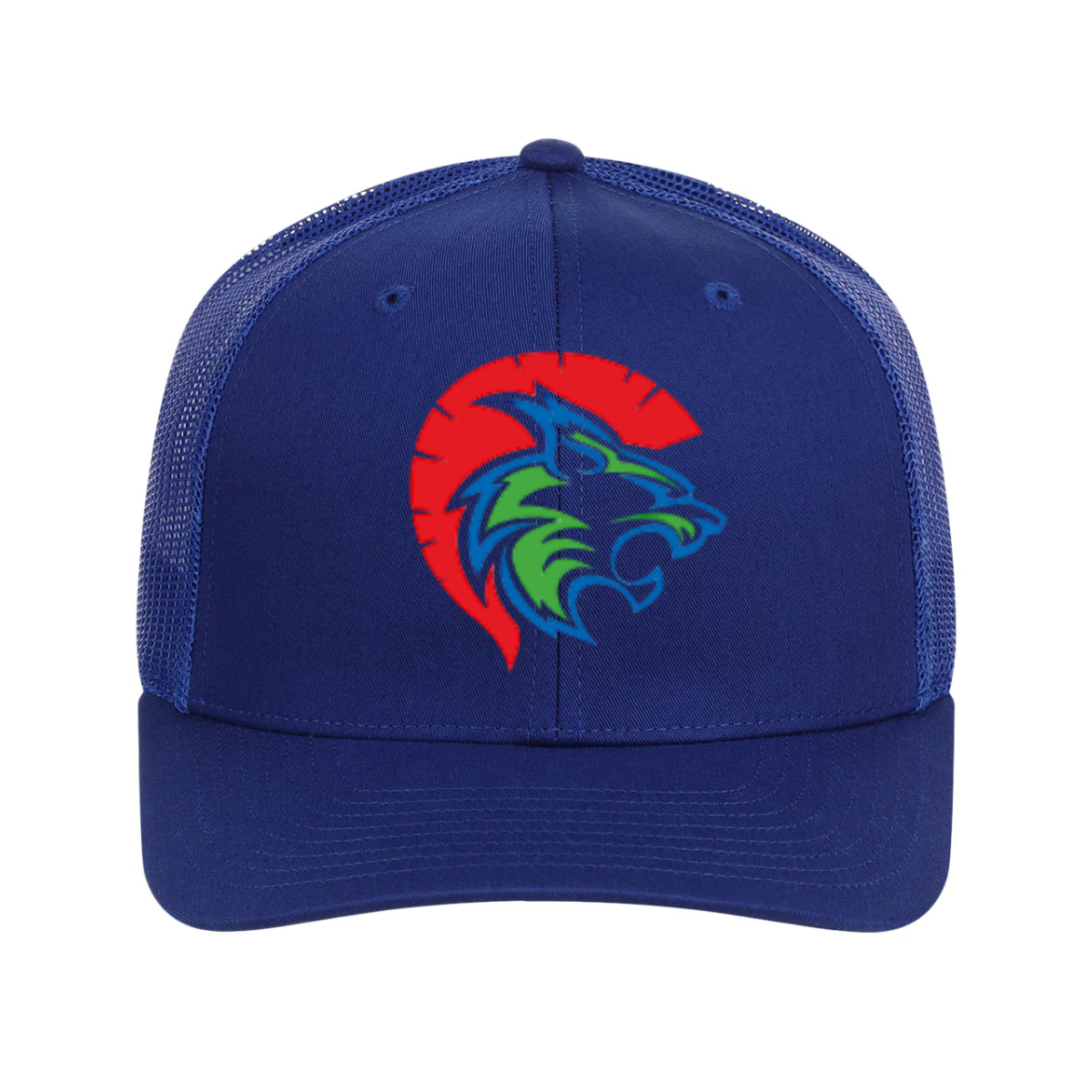 Embroidered Spartacat logo on a richardson 112 trucker hat