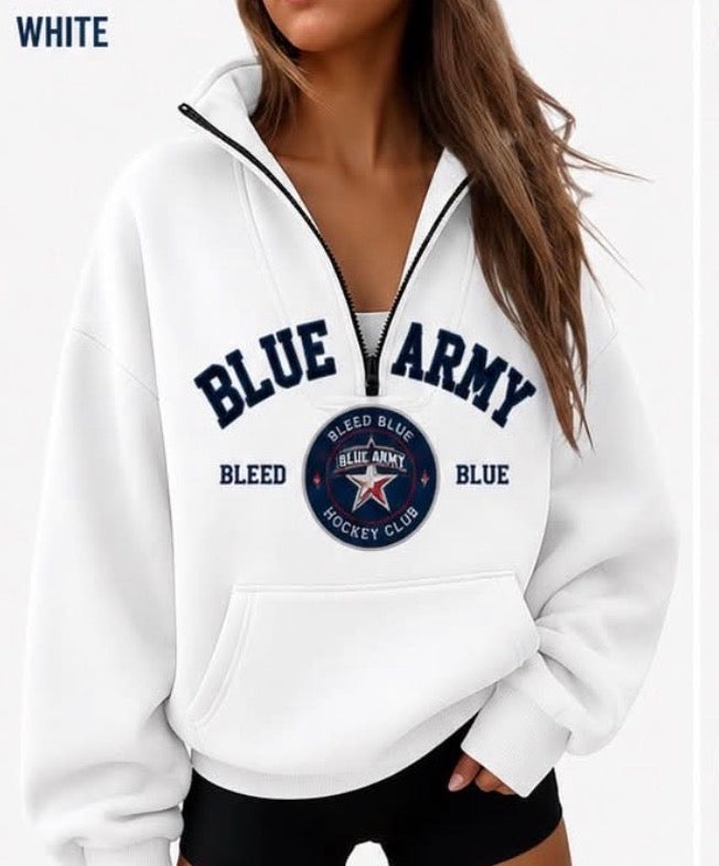 Blue Army women's 1/4 zip reg or cropped sweatshirt