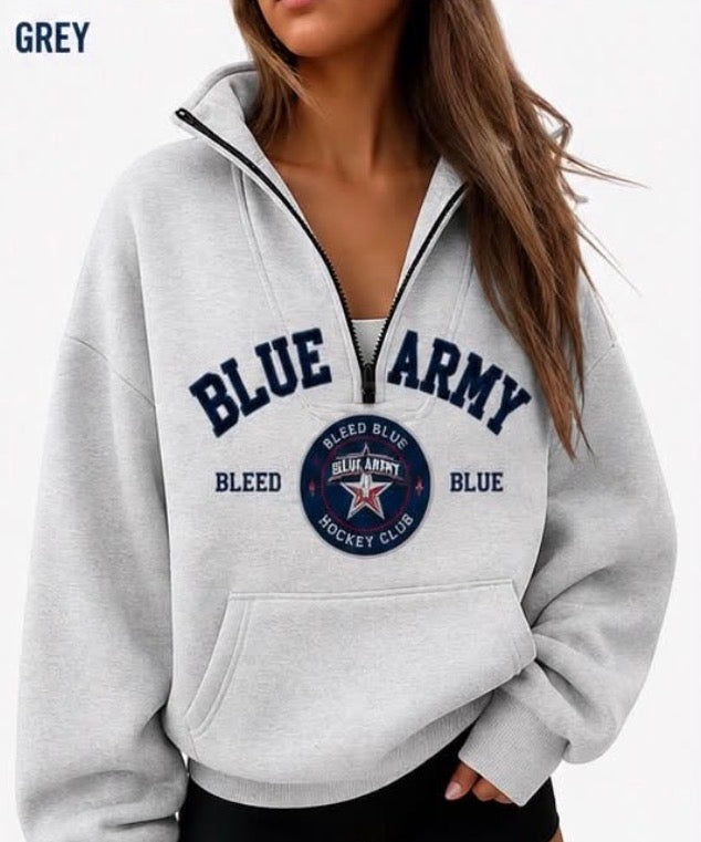 Blue Army women's 1/4 zip reg or cropped sweatshirt
