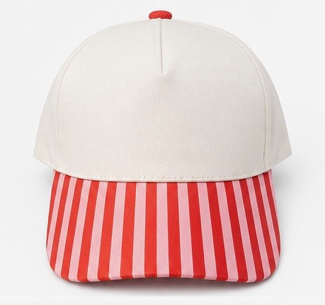 Striped Brim Canvas Trucker- Pink