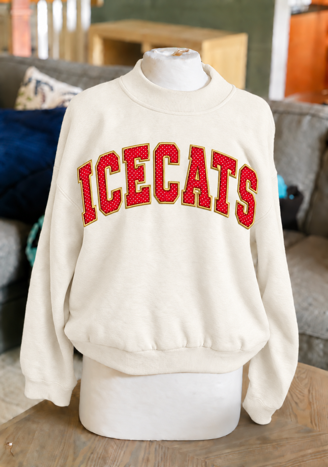 Icecats applique mock neck sweatshirt