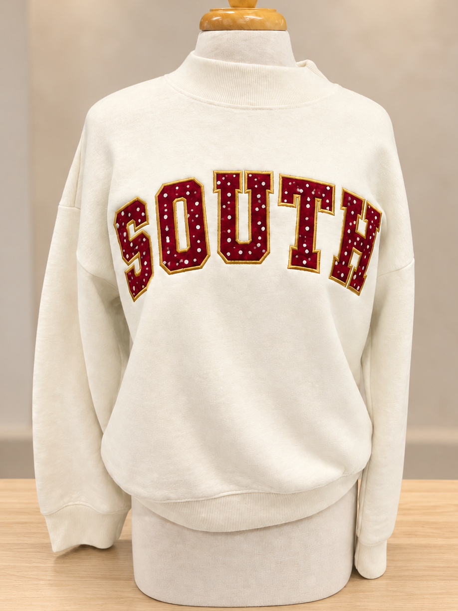 South applique mock neck sweatshirt