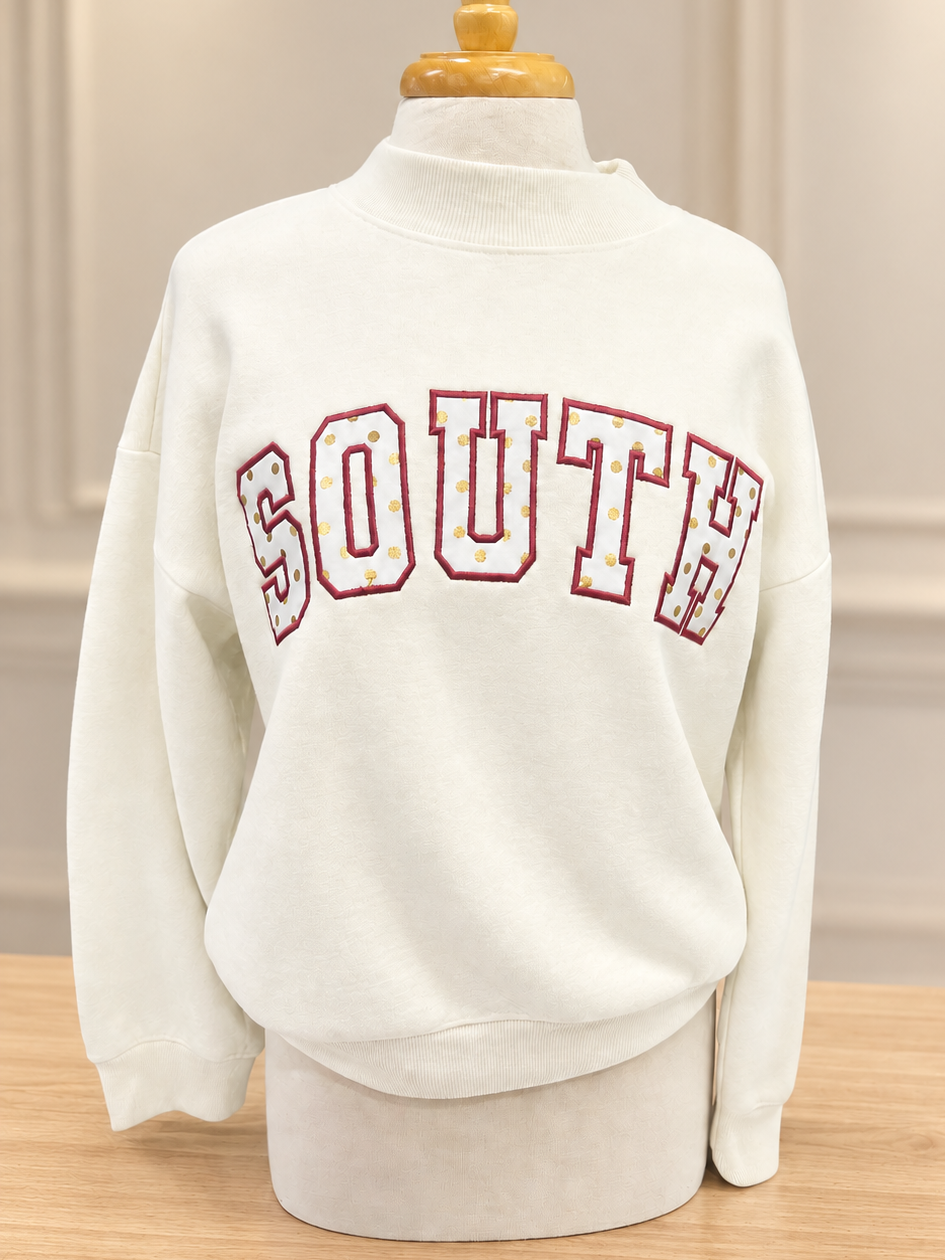South applique mock neck sweatshirt