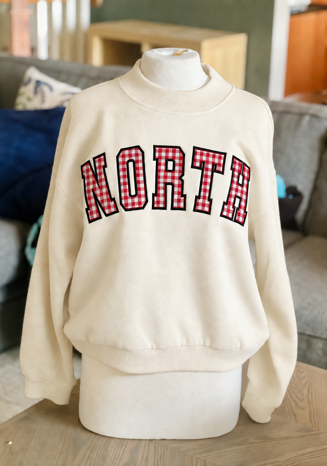 North applique mock neck sweatshirt