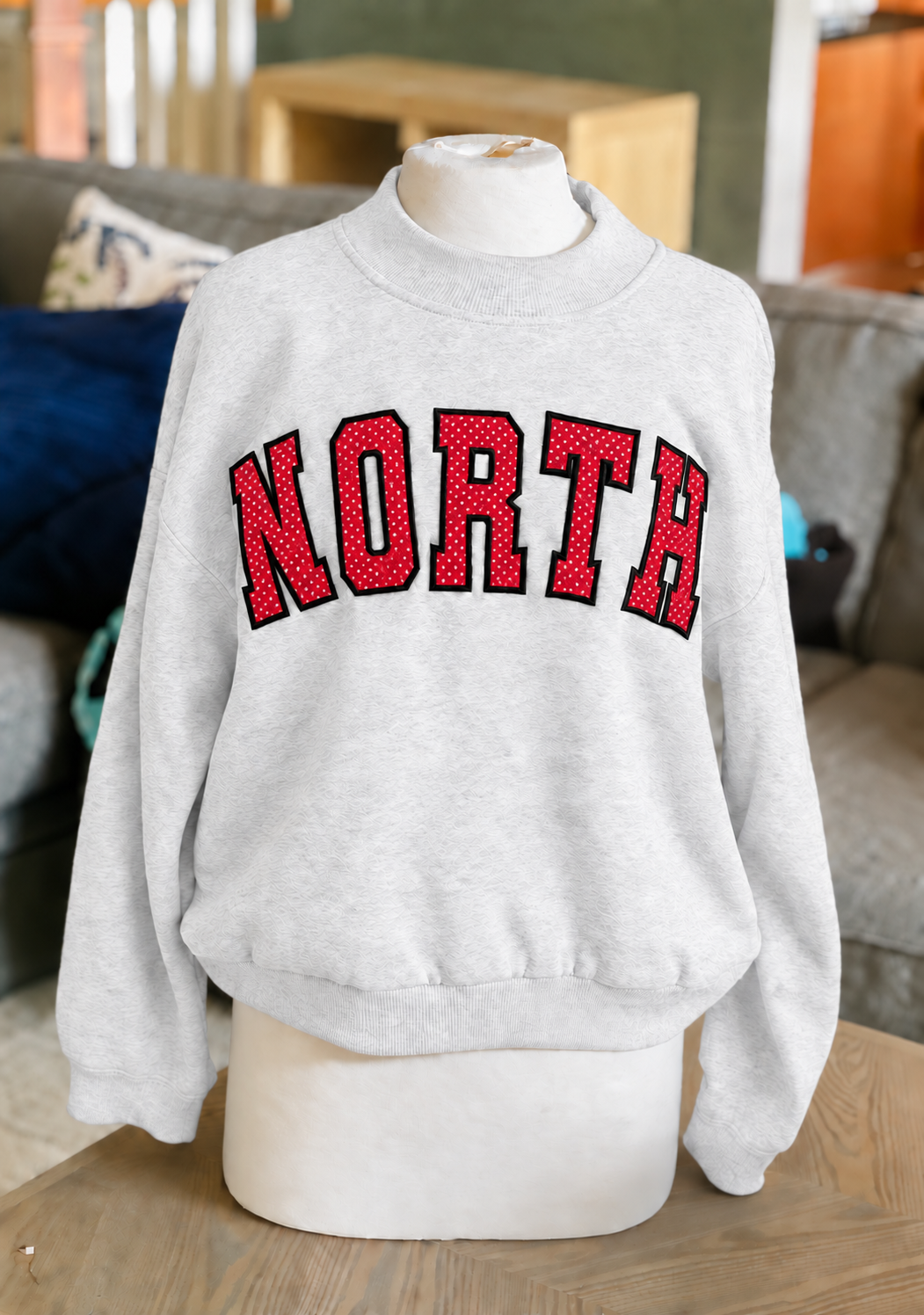 North applique mock neck sweatshirt