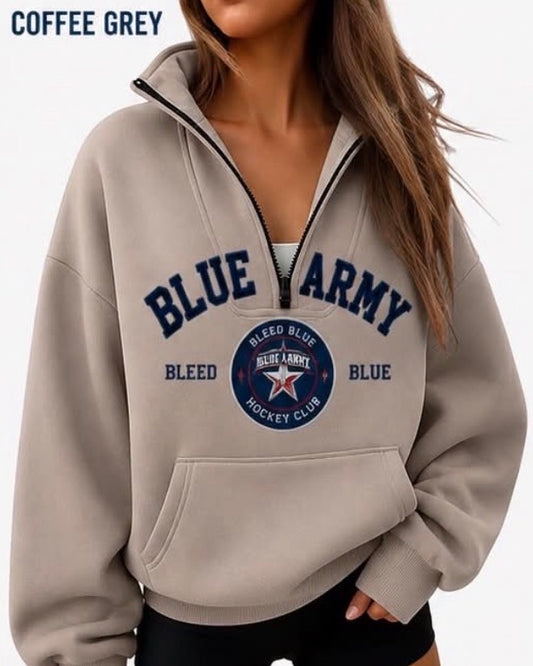 Blue Army women's 1/4 zip reg or cropped sweatshirt
