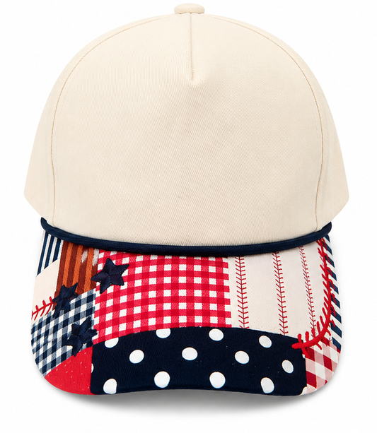 All-American Baseball Patchwork Canvas Hat